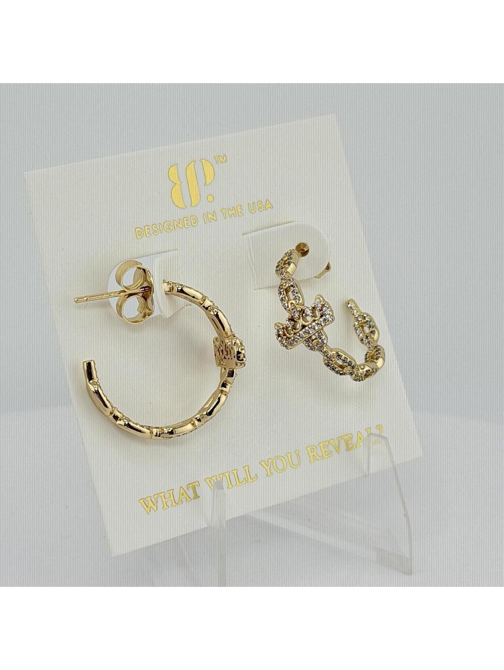 Bomb Party Vermeil Earrings “Crowned Details” Clear Cz on .925 Sterling w/ Gold